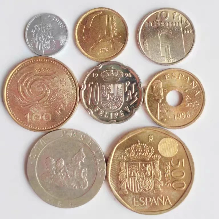 Испания, полный набор из 8 монет, 90-е, 1-500 Peseta Coin, новый UNC, 100% оригинал