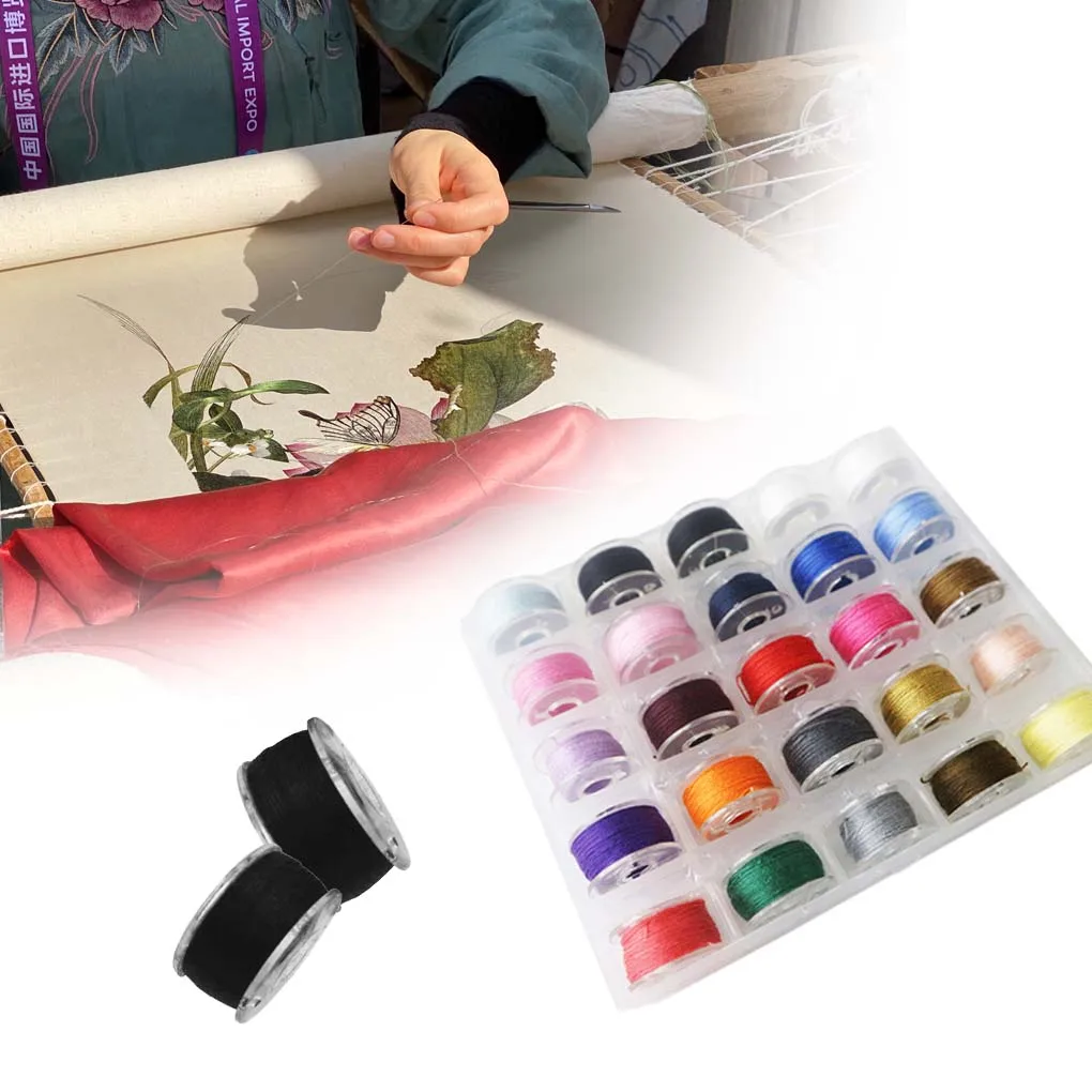 

25 Pcs/set Sewing Embroidery Threads DIY Handicraft Prewound Bobbin Threads with Storage Box