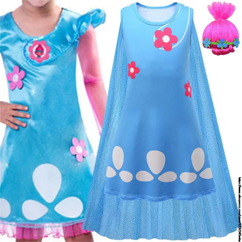 Аниме-тролли 2 Косплей Костюм Платье для девочки ЖЕНСКИЕ НАРЯДНЫЕ ПЛАТЬЯ