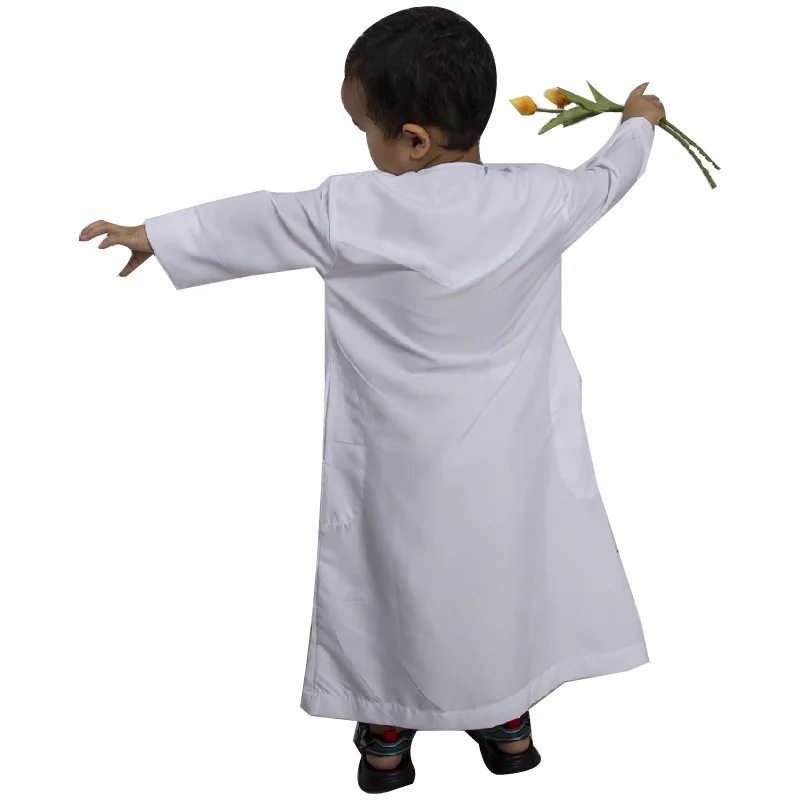 Muslim Fashion Children's Embroidery White Robe Oman Boys' Long Robe Medium Big Robe Islamic Clothing Abaya Arabic Jubba Thobe