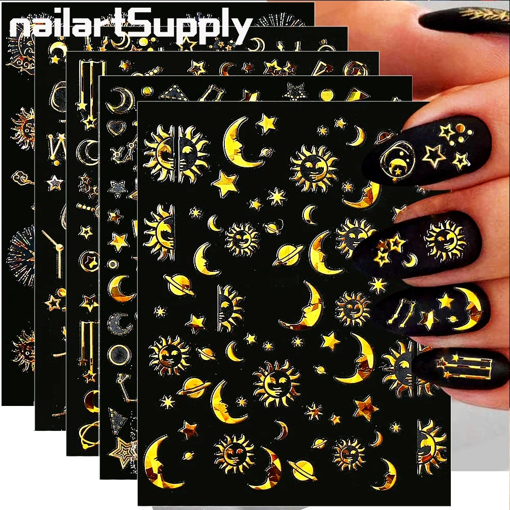 

6pcs 3D Laser Nail Sticker Star Moon Decal Aurora Gold Silver Nail Sticker for Manicure Art DIY Nail Decoration Ornament #NLS172