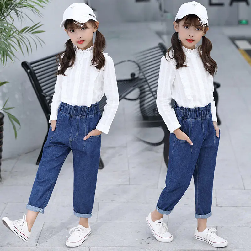 

2023 Kids Girls Clothes Fashion Jeans Classic Pants Children Denim Clothing Trend Long Bottoms Baby Girls Casual Trousers 3-12Y