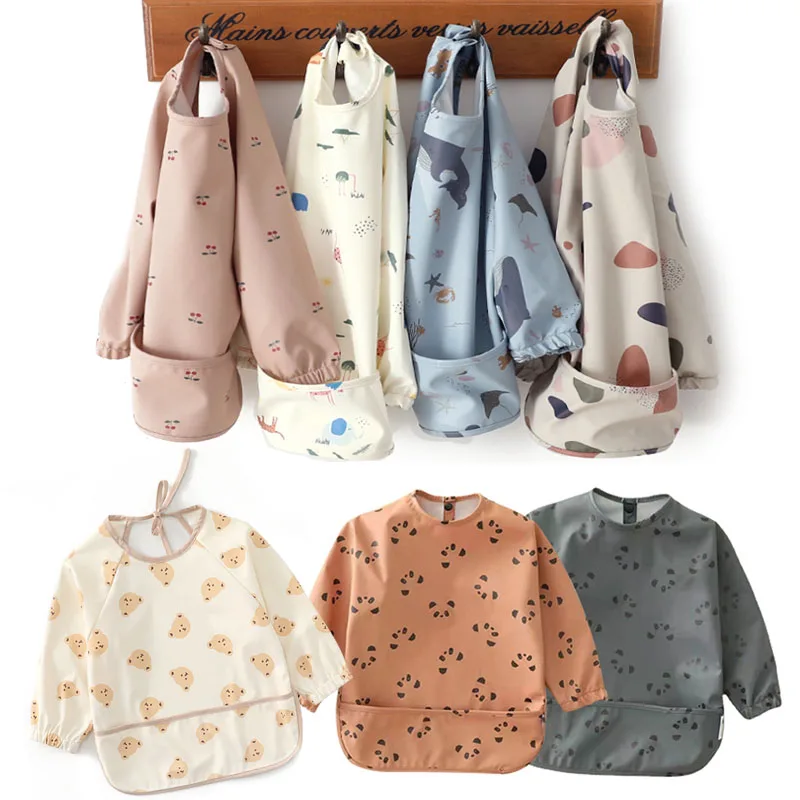 

Детский шарф с длинным рукавом, водонепроницаемый художественный нагрудник, фартук для кормления, карманный тканевый нагрудник для младен...