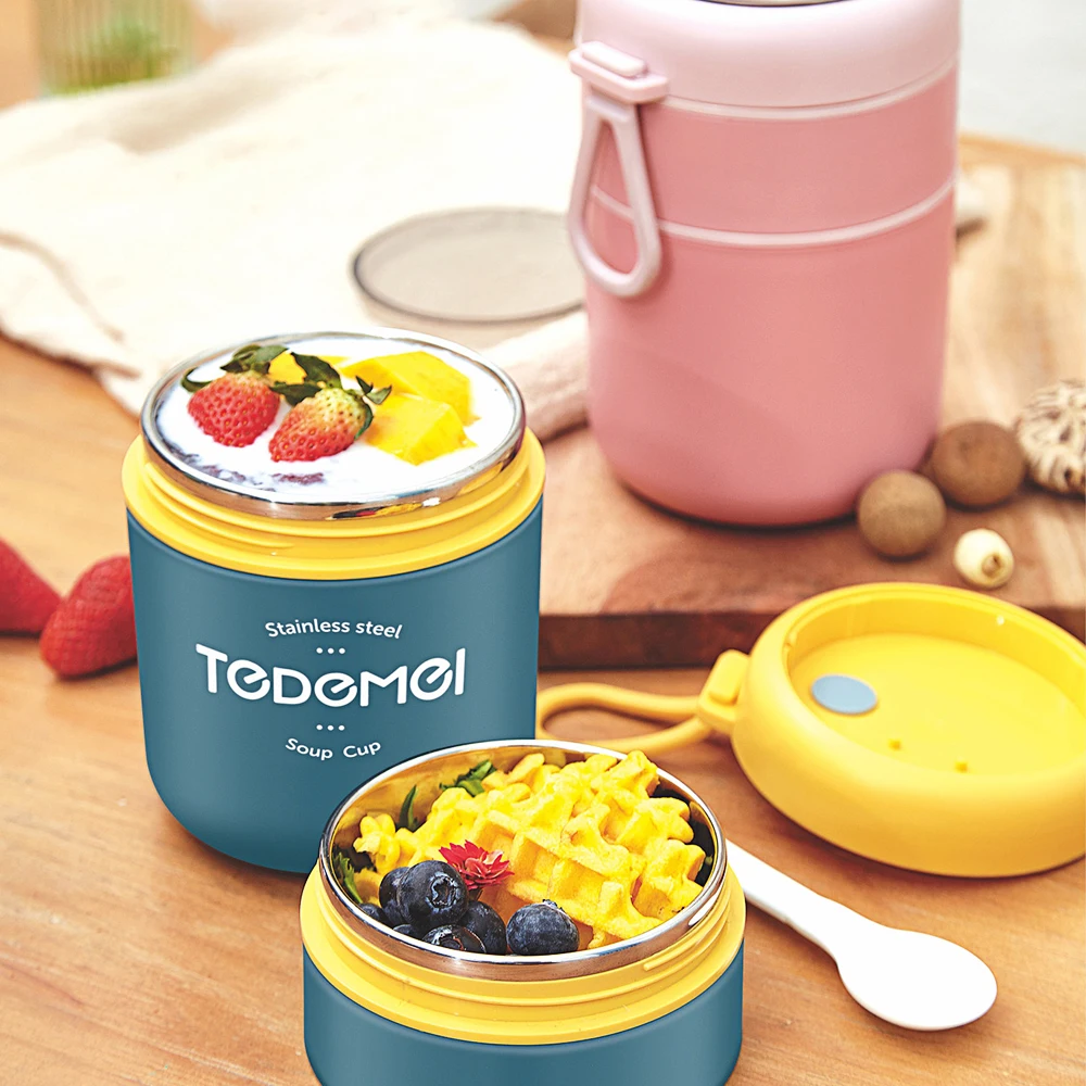 

530/ 710ML Stainless Steel Cup Soup Lunch Box Double Layer Storage Warmer with Spoon Food Thermal Jar Insulated Soup Containers