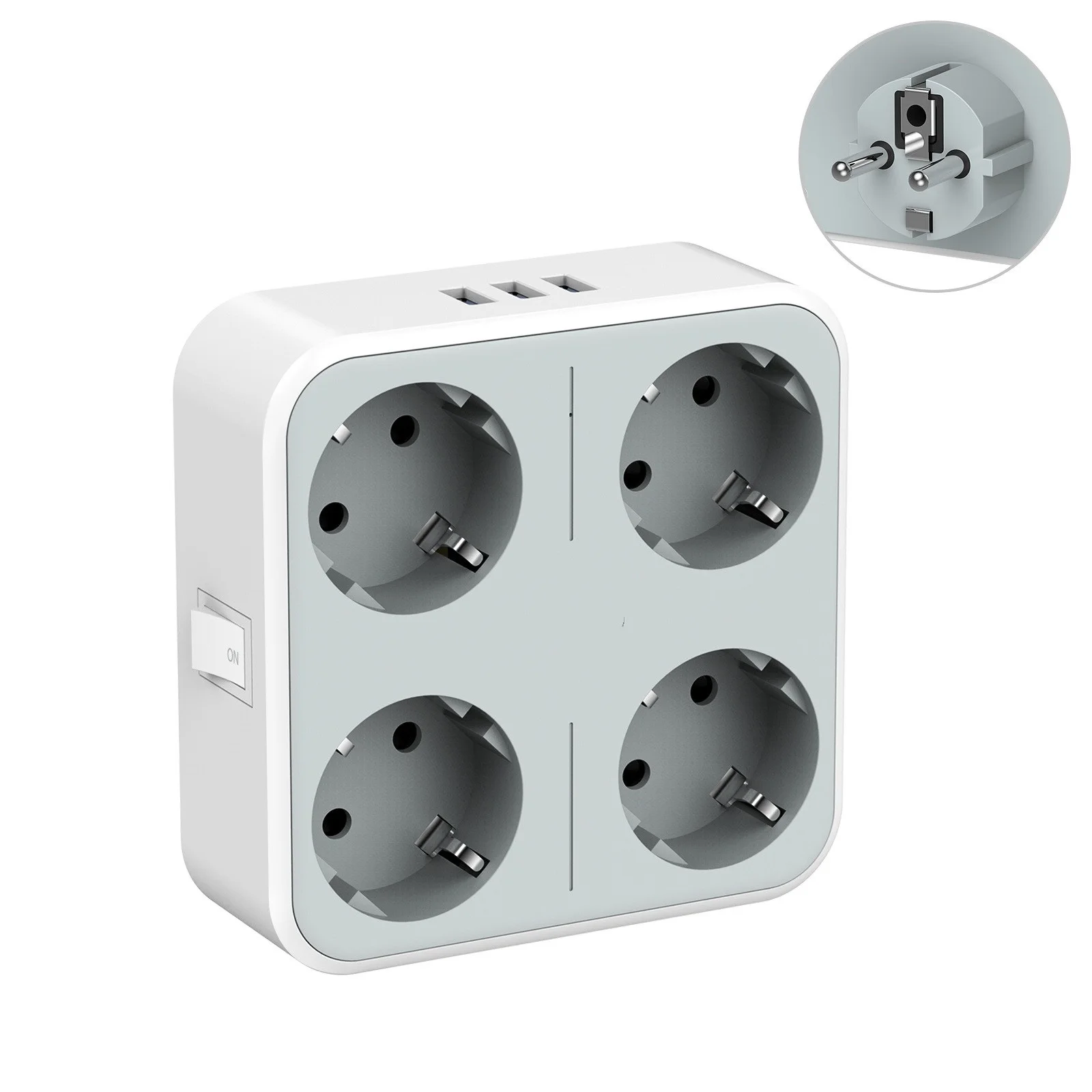 

Multi Outlets Expander Wall USB Socket EU Plug Power Strip with 4 Outlets 3 USB Ports and On/Off Switch