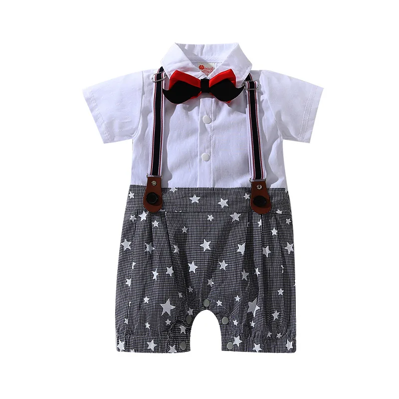 Newborn Baby Romper Gentleman Suit Boy   Clothes 0 To 3 Months Summer Cotton Short Sleeve Suspender Jumpsuit Photograph