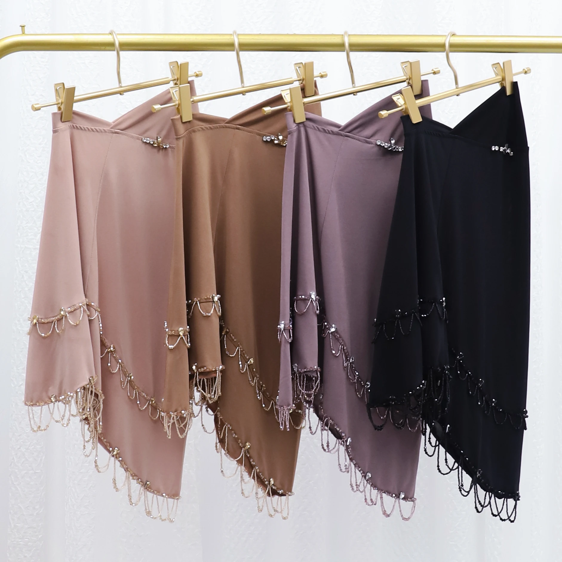 Женский Элегантный Однотонный Арабский Хиджаб С Цветочным Узором Из Бисера