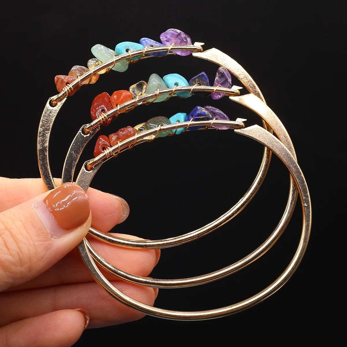 

60mm Fashion Natural Irregular Seven Color Stone DIY Copper Wire Winding Men's Women's Jewelry Bracelet Gift