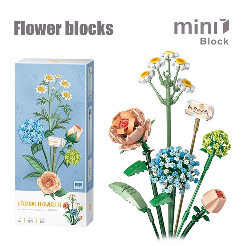 

Mini Building Block Flower DIY Creative Bouquet Home Decoration Potted Flower 3D Model Assembled Brick Children's Toy Girl Gift