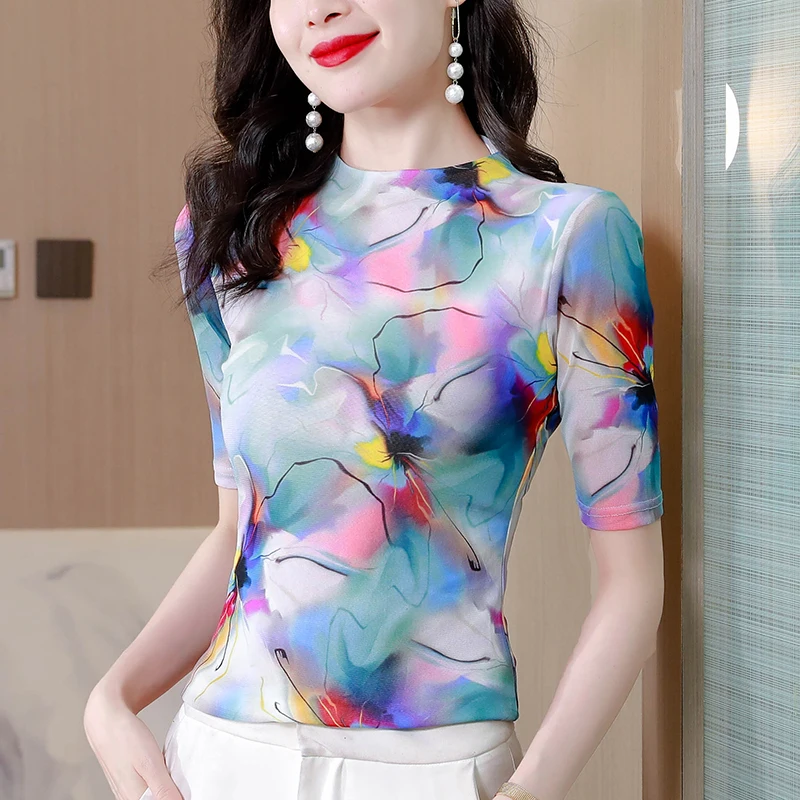 Женская эластичная водолазка Элегантная футболка с принтом