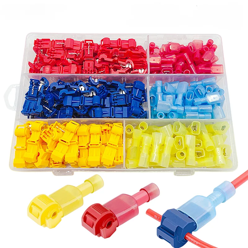 

120/240 PCS Boxed,T-type Crimp Terminal,Wire and Cable Connection Clip,Plug-in Splicing Connector,Quick Peel-Free Connector Plug