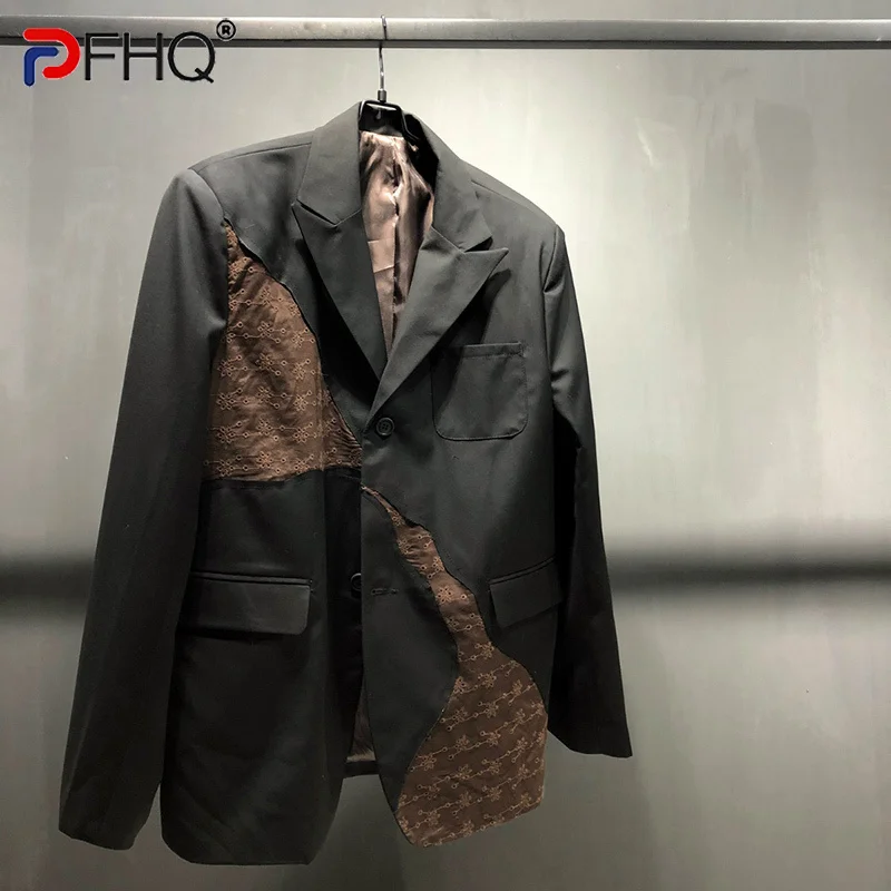 

PFHQ изношенный винтажный лоскутный костюм куртки для мужчин высокое качество Оригинальные удобные авангардные повседневные блейзеры осень 21F1199