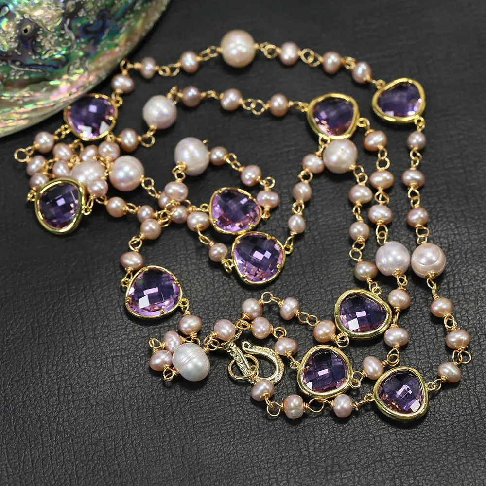 Ожерелье женское с жемчугом и кристаллом, под золото