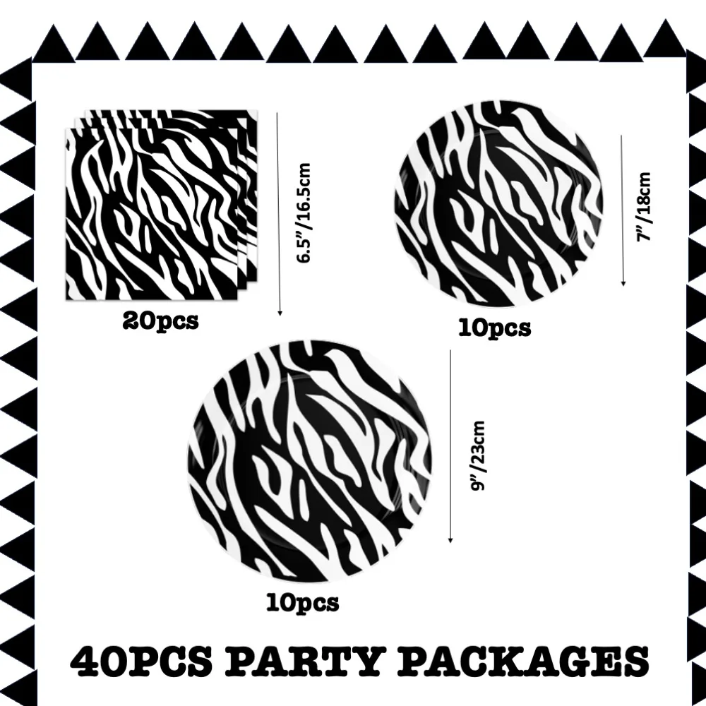 

Set 40PCS Zebra Plates Napkins For Birthday Baby Shower Wedding School College Inauguration Anniversary Dinner Gatherings