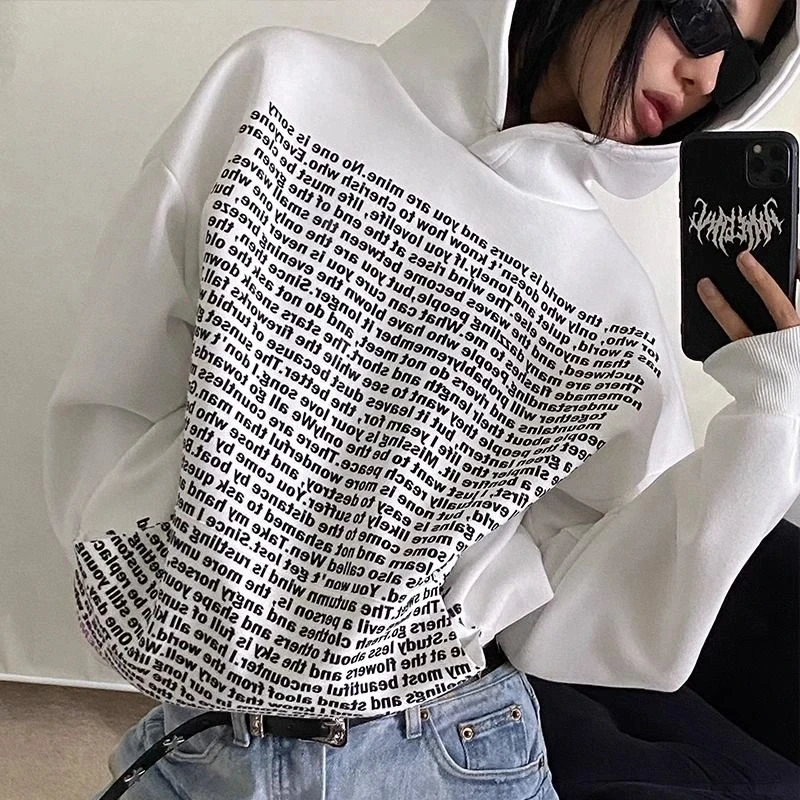 Толстовки с надписью Женский мешковатый Топ хлопковый свободный текст тренд 2025