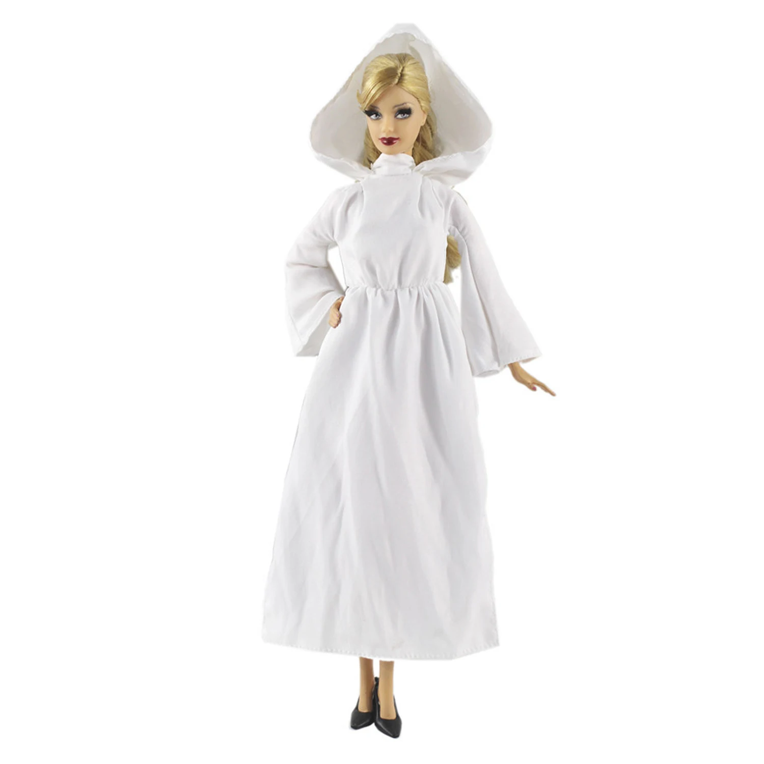 Besegad Fashion Elegant White Hooded Robe Dress Outfit Clothes Gown for Barbie 30cm\\\/11.81inch Girl Doll Accessories