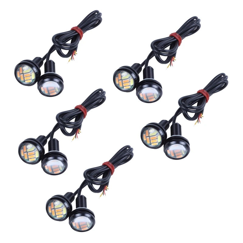 

10 Pcs 12V 23Mm Dual Color Switchback 4014 12 LED Drl Eagle Eye Daytime Light