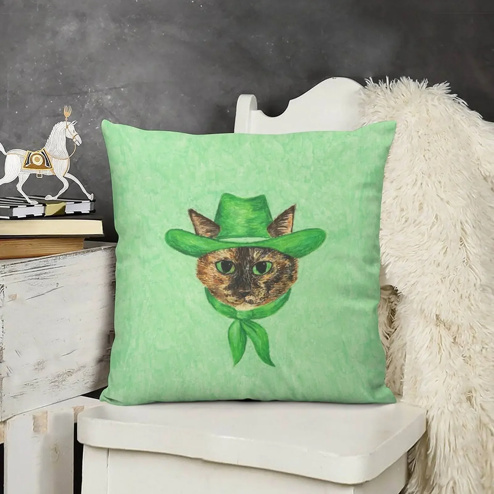 Tilly the Cowgirl Tortie Cat Подушка для сидения Декоративная наволочка Рождественские чехлы