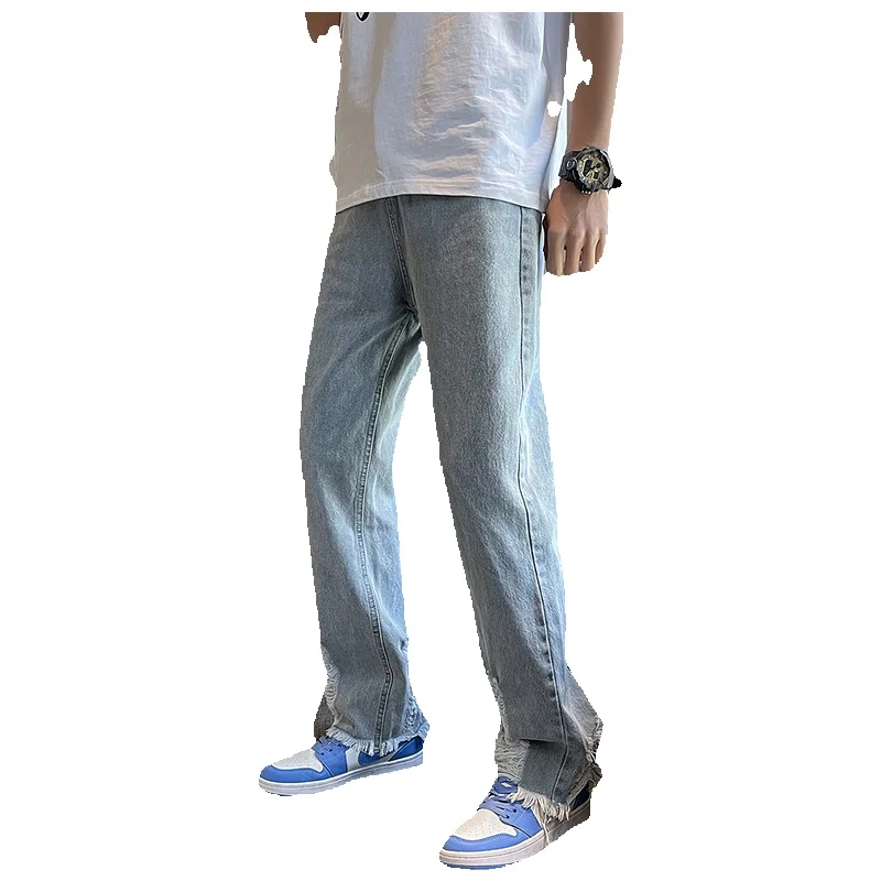 Summer Ripped Wide-leg Jeans Men's Fashion Casual Blue Jeans Men Streetwear Loose Hip-hop Hole Straight Denim Trousers Mens