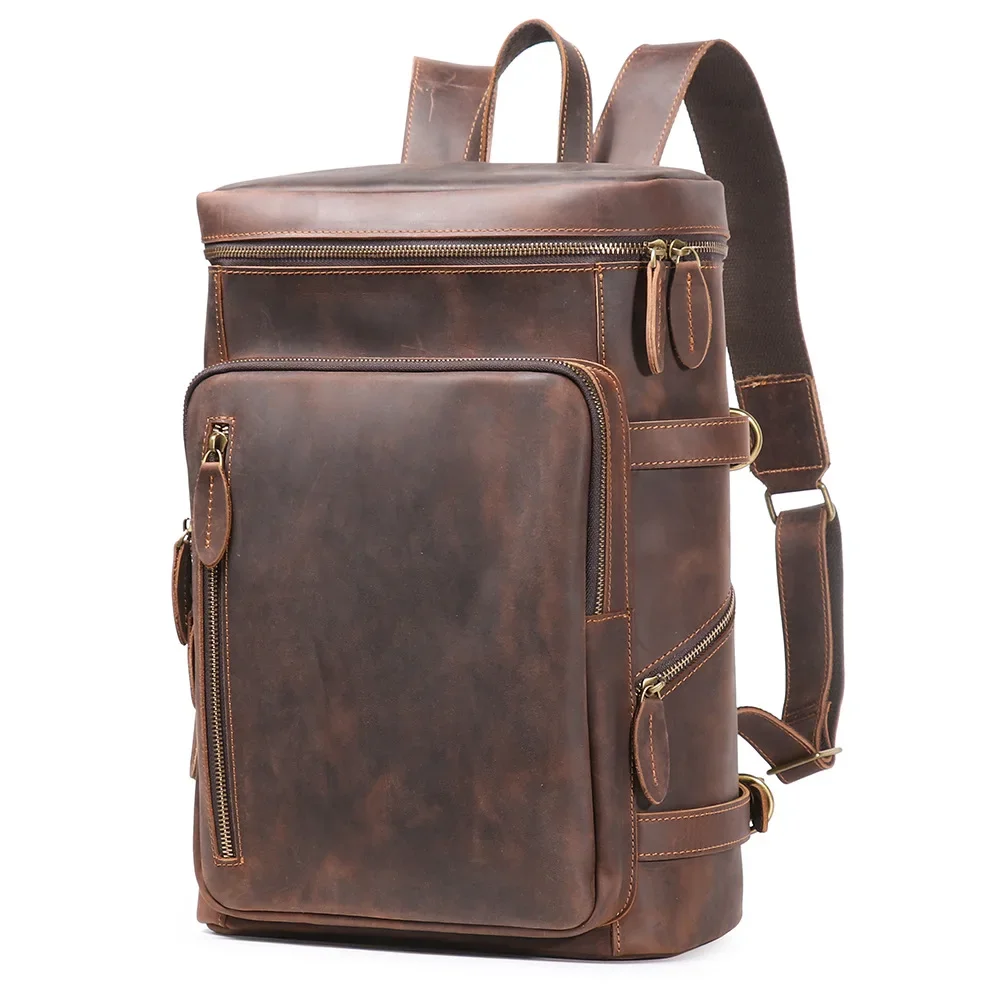 Винтажный кожаный рюкзак Crazy Horse для мужчин с сумкой ноутбука большой емкости