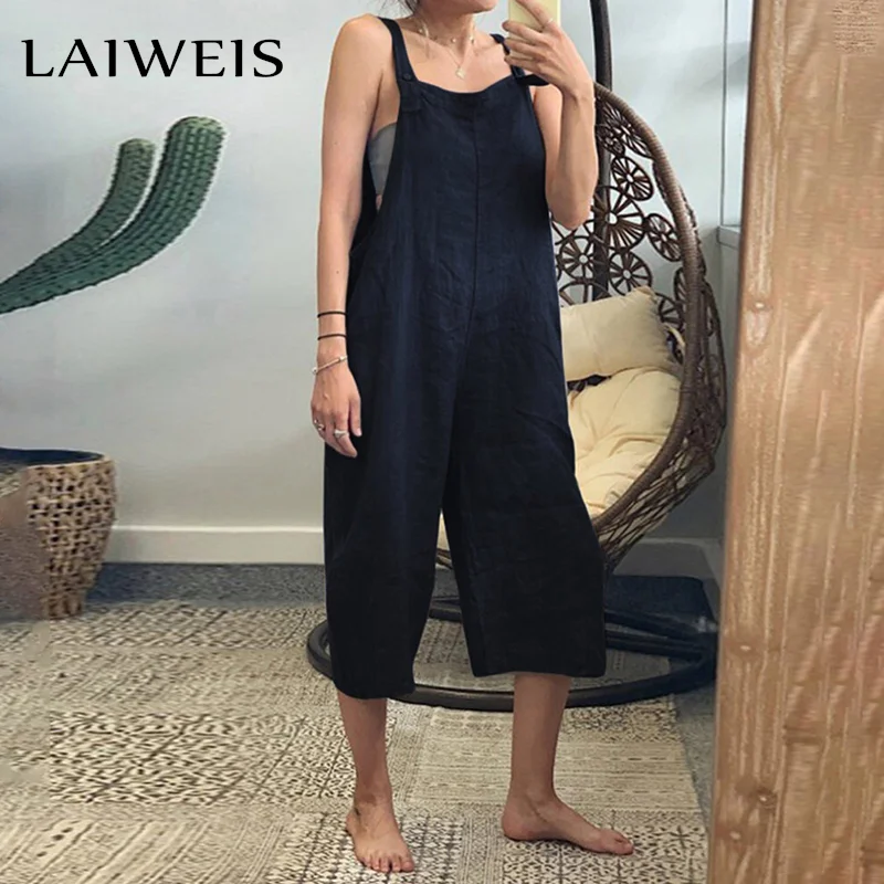 

Женский винтажный комбинезон без рукавов, с широкими штанинами