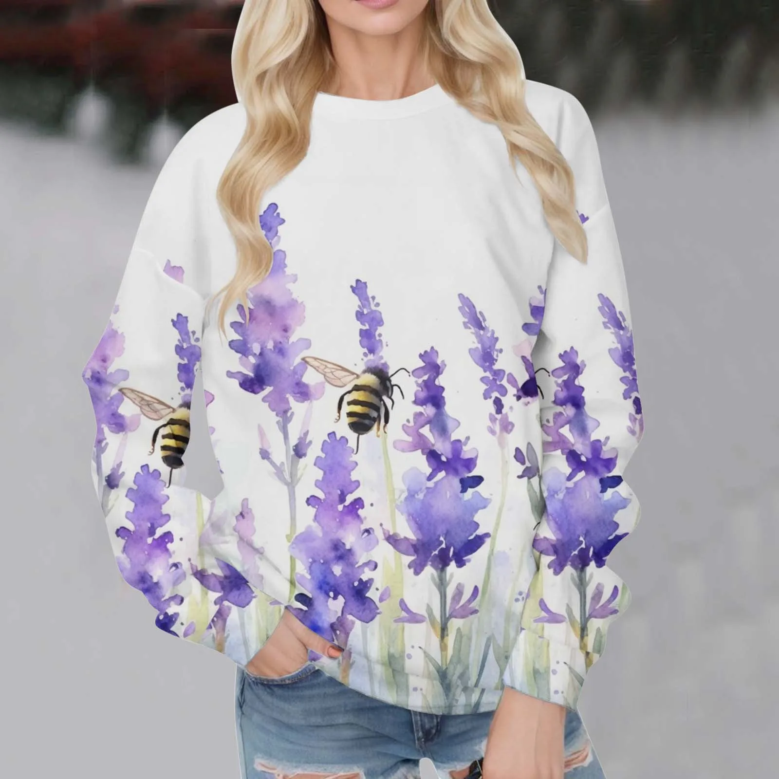 

Женский Свободный свитшот с длинным рукавом и круглым вырезом