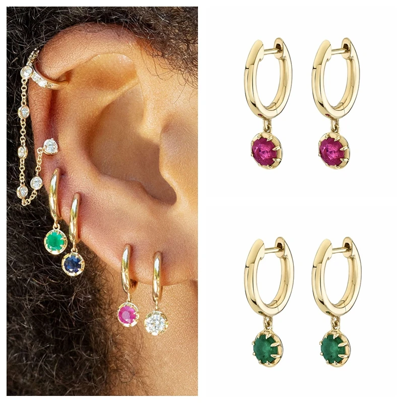 

Rainbow Crystal Pendant Hoop Earring 925 Sterling Silver Ear Buckle Exquisite Fashion CZ Earrings Custom For Women Birthday Gift