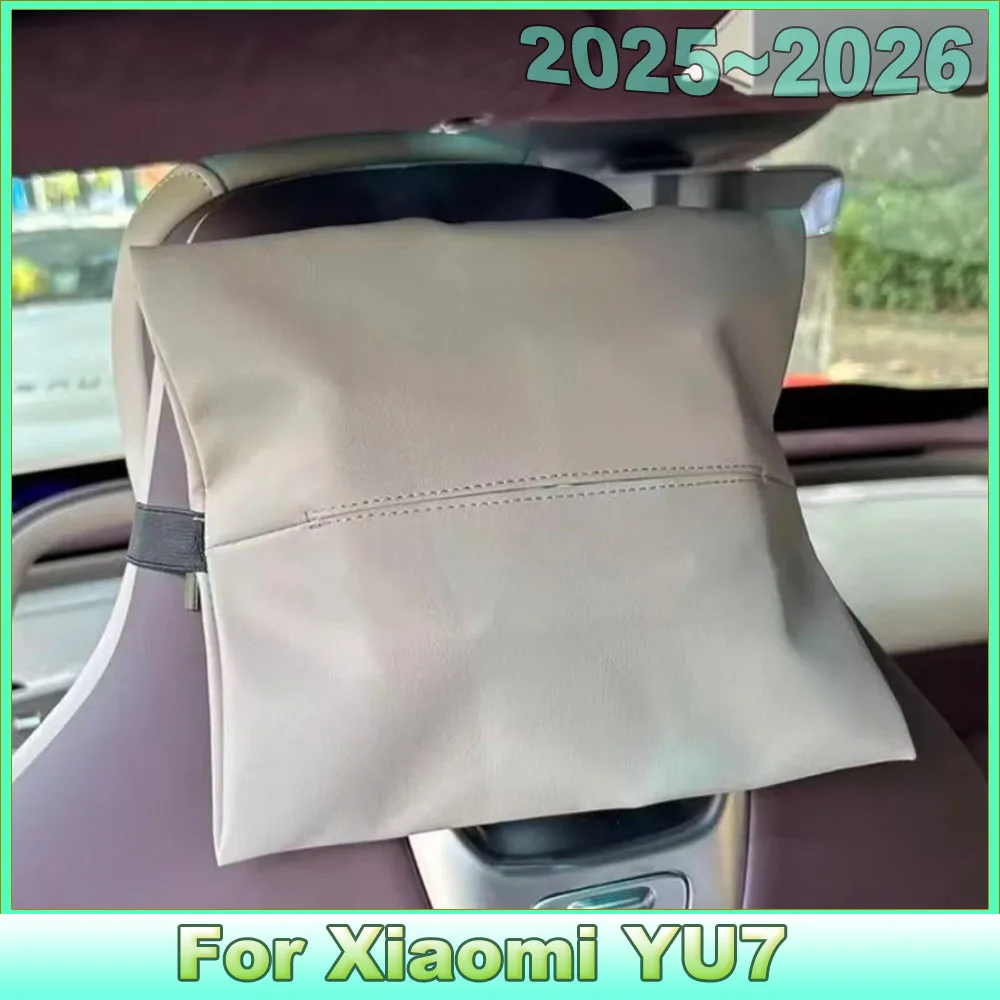 Фото Автомобильный держатель для салфеток для Xiaomi YU7 2025 2026, подвесной на спинку сиденья, многофункциональный, с фиксацией в нескольких положениях, кожаный, для хранения в салоне автомобиля №1