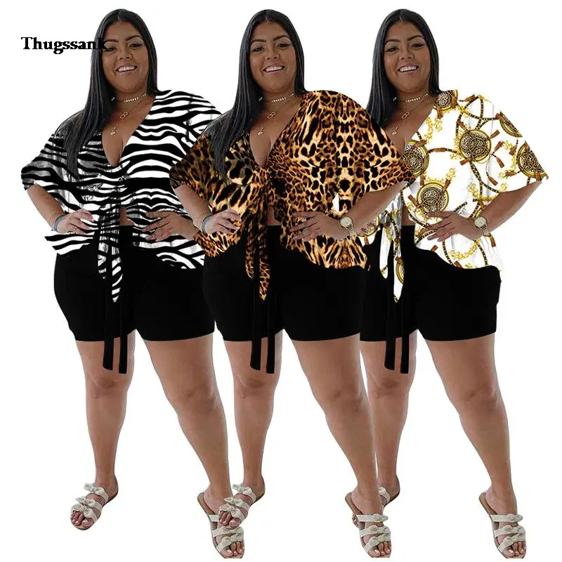 

2023 spring and summer new lace-up short-sleeved T-shirt printed shorts home sports set