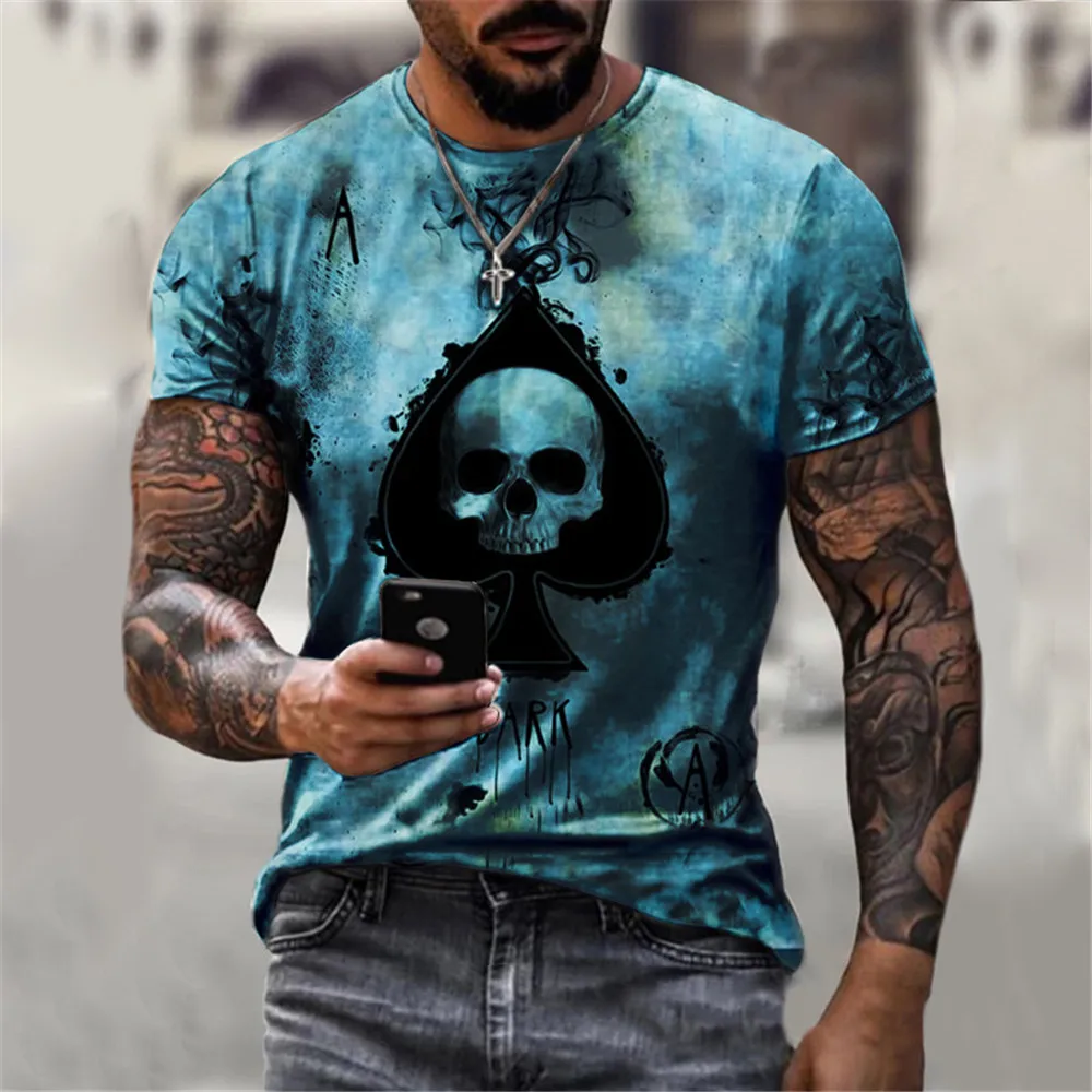 

Summer fashion Men clothing t-shirts 3D skull print hip-hop style Oversized t-shirt short sleeve fashion trend streetwear