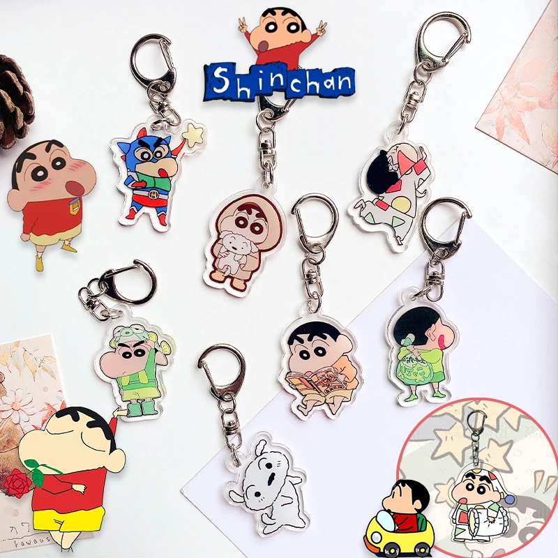 

Crayon Shin-chan Acrylic Keychain Stand Pendant Cute Couple Key Ring Two-sided KeyChain Pendant for Bag Pendant Accessories Gift