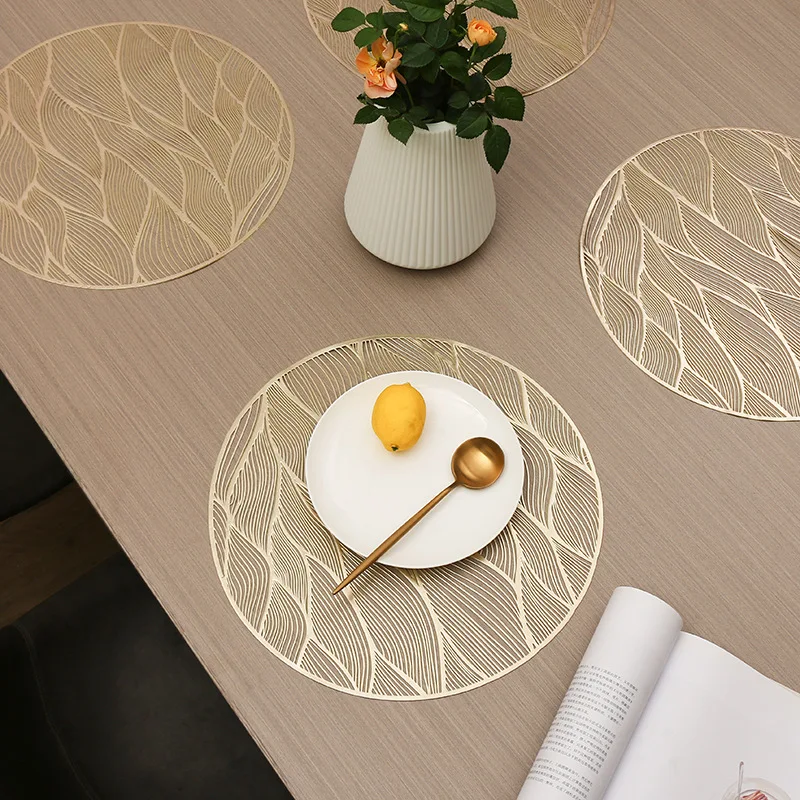 

Round Hot Stamping Placemat Hotel Western Restaurant Home Decoration PVC Mat Table Mat Coaster Kitchen Decor Steak Plate Pad