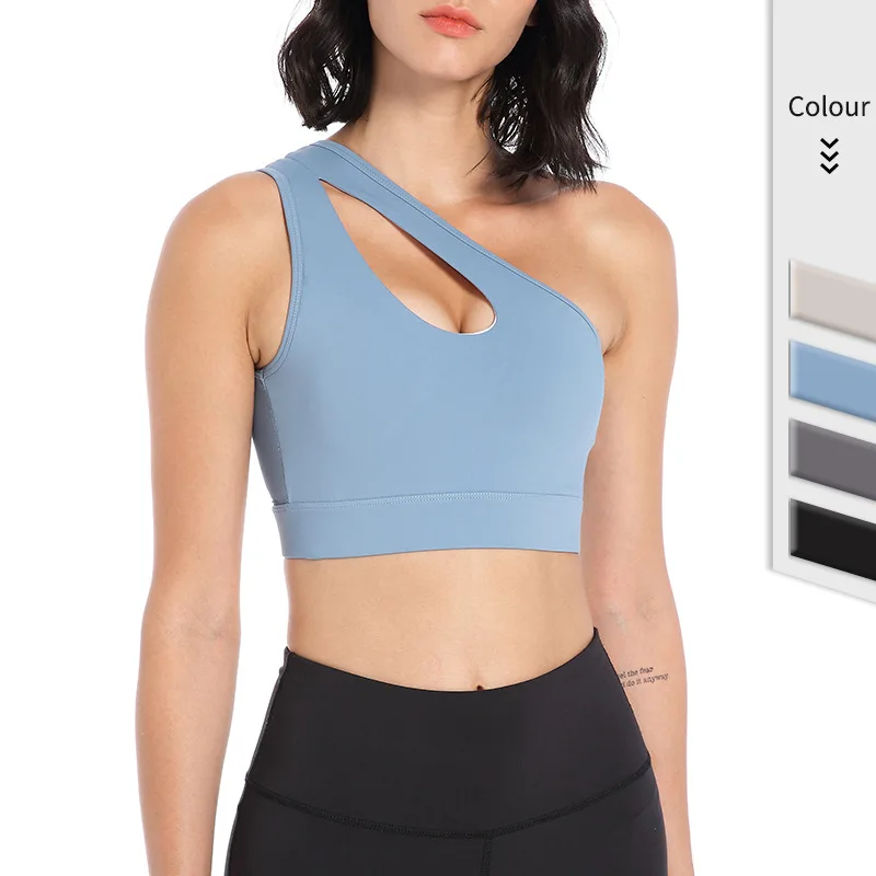 

One Shoulder Yoga Bra Women Fitness High Active Sport Shockproof Training Outdoor Underwear Running Workout Gym Bra Famale