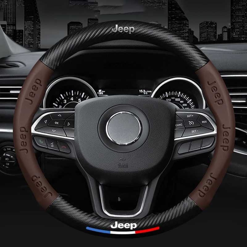 

For Jeep Car Steering Wheel Cover Free Light Free Man Wrangler Guide Grand Cherokee 3D Embossing Carbon Fiber Car Interior