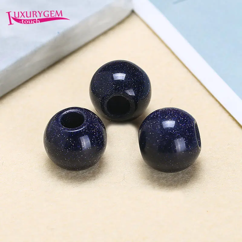 

14/16/20mm Synthetic Blue Sandstone Stone Smooth Round Shape DIY Large Hole Loose Beads Jewelry Accessories 5Pcs a4716