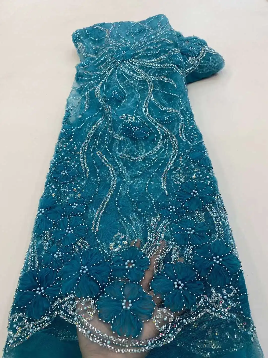 Роскошная 2024 африканская кружевная ткань из бисера Вышивка жениха французская