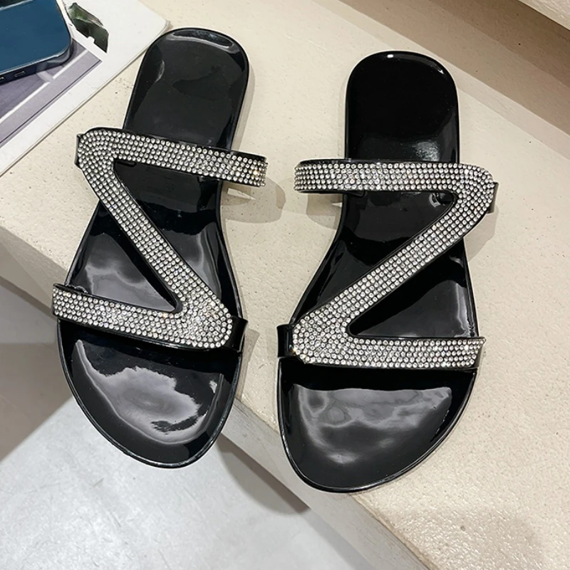 

Летние сандалии для женщин Bling Shoes 2023, женские пляжные тапочки на плоской подошве