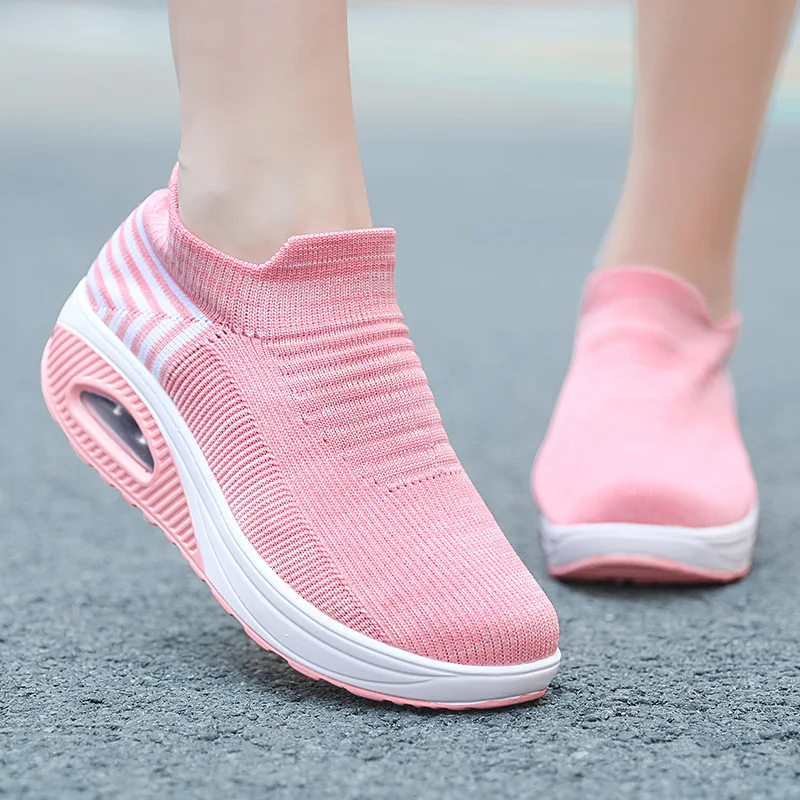 

2022 Summer Women Sneakers Breathable Non-stuffy Stretch Knitted Fabric Females Sneakers Fashion High Quality Simplicity Shoes