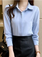long sleeve blouse women 2022 spring turn down collar top solid shirt female top fashion woman clothes office lady blouses femme