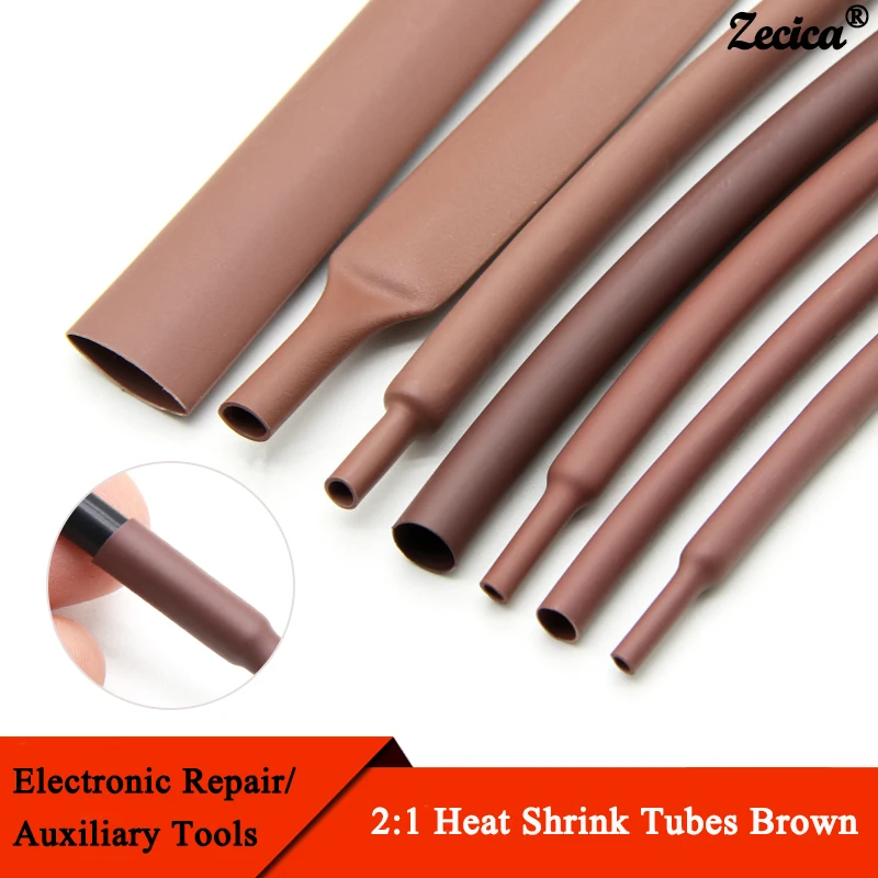 

1 ~ 10 м 2:1 термоусадочная термоусадочная трубка коричневого цвета диаметром 1 ~ 50 мм ремонт проволочного кабеля обертка рукав DIY водонепроницаемая полиолефиновая трубка