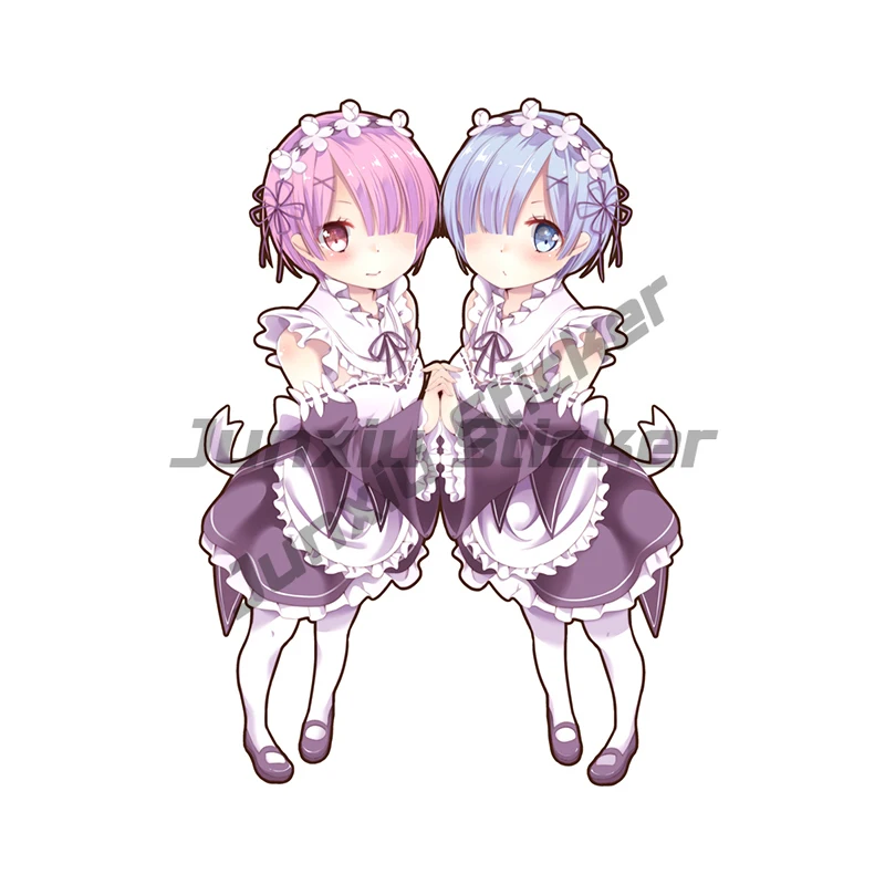 Виниловая наклейка с голубыми близнецами Rem Ram в стиле аниме