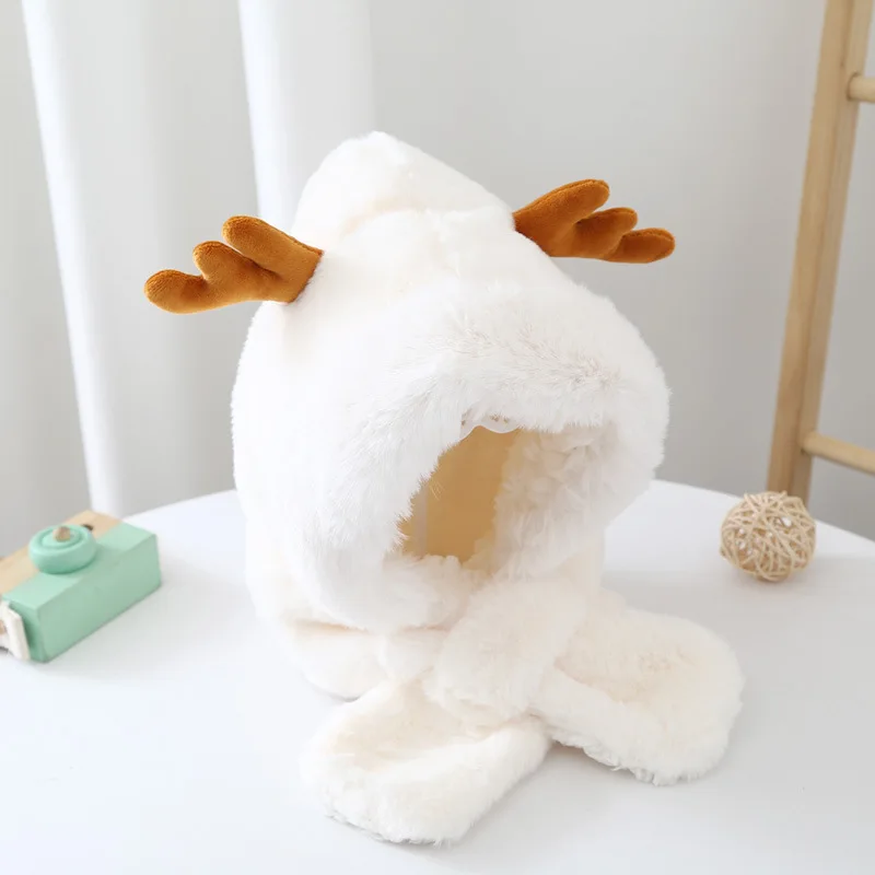 Baby Hat Scarf Winter New Cute Antler Plush Warm Children's Headgear Ear Protection Cartoon Cold Protection enlarge