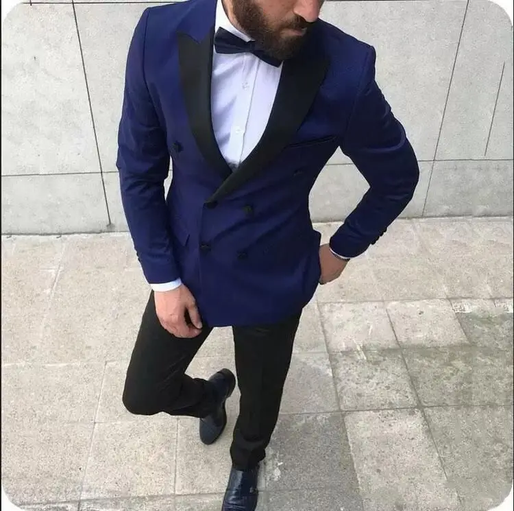 

Navy Blue Mens Wedding Tuxedos Black Notched Lapel Wedding Suits For Men Tuxedos Groom Groomsmen Blazers (Jacket+Pants)