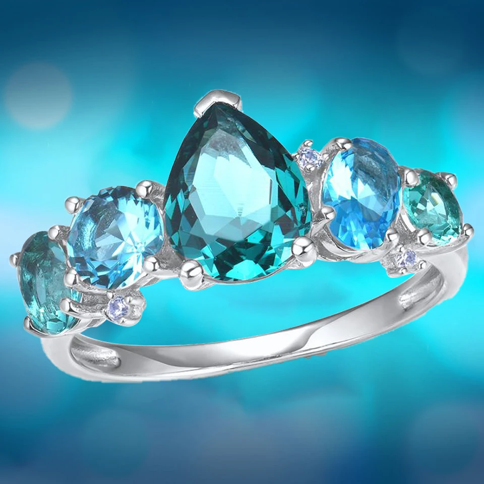 

Aquamarine Crystal Rings for Women Elegant Bride Wedding Engagement Ring Valentines Day Gift Aesthetic Luxury Designer Jewelry