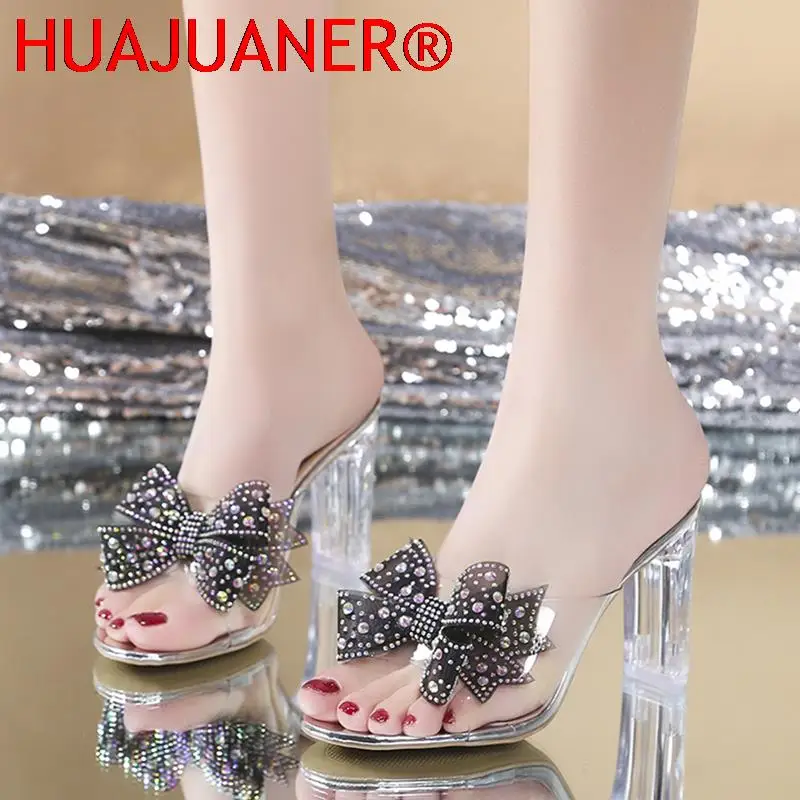

Сандалии HUAJUANER женские на высоком каблуке, прозрачные туфли с бантом, открытый носок, прозрачные босоножки из ПВХ, прозрачные тапочки для ве...