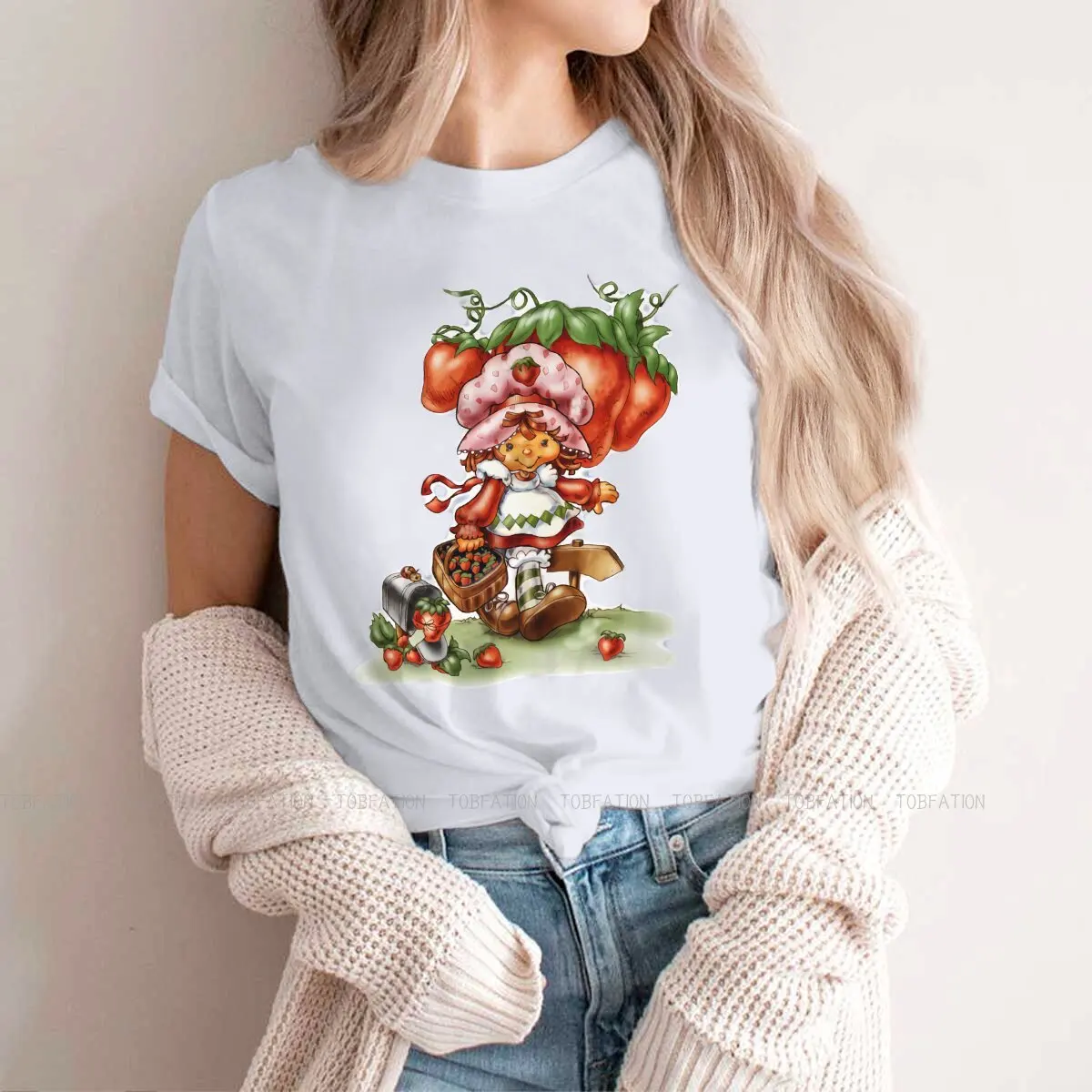 

Классическая футболка Walk для девочек, футболки с клубничным принтом, женская футболка в стиле Харадзюку, базовая летняя футболка большого р...