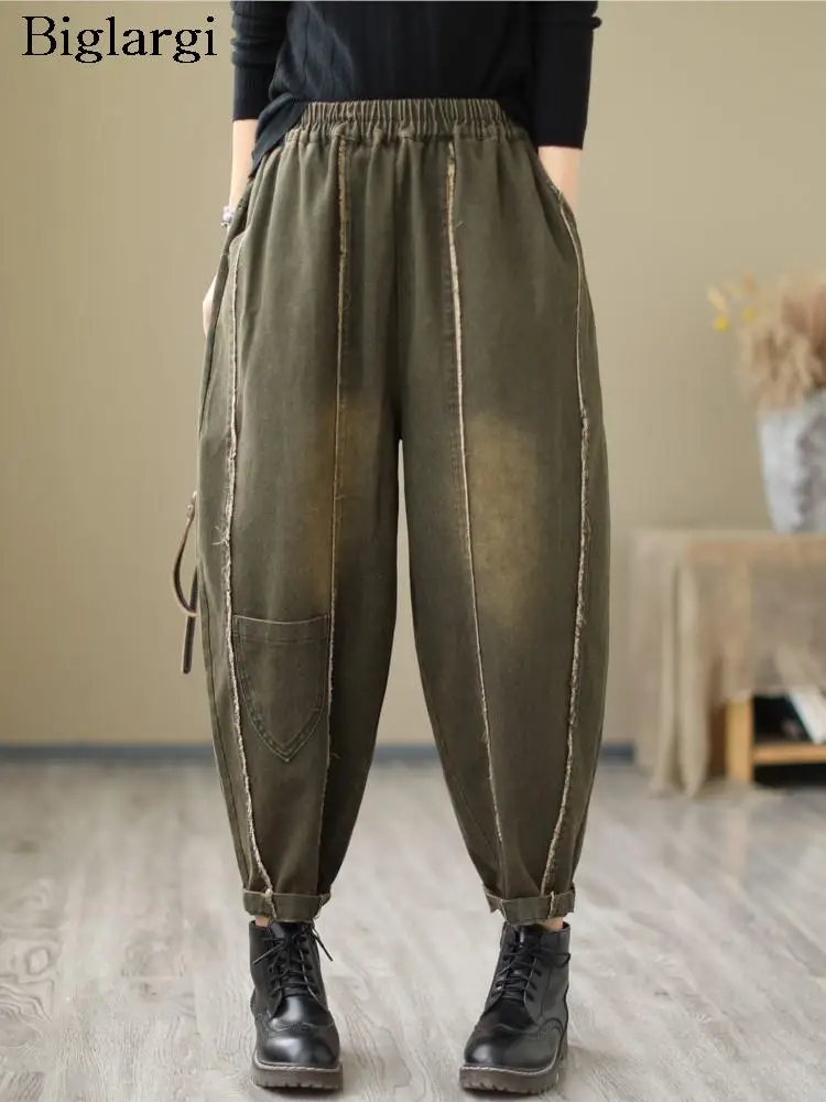 

Женские джинсы-шаровары большого размера на осень и зиму, модные повседневные женские брюки с принтом, свободные женские штаны 2023, Pantalon Mujer