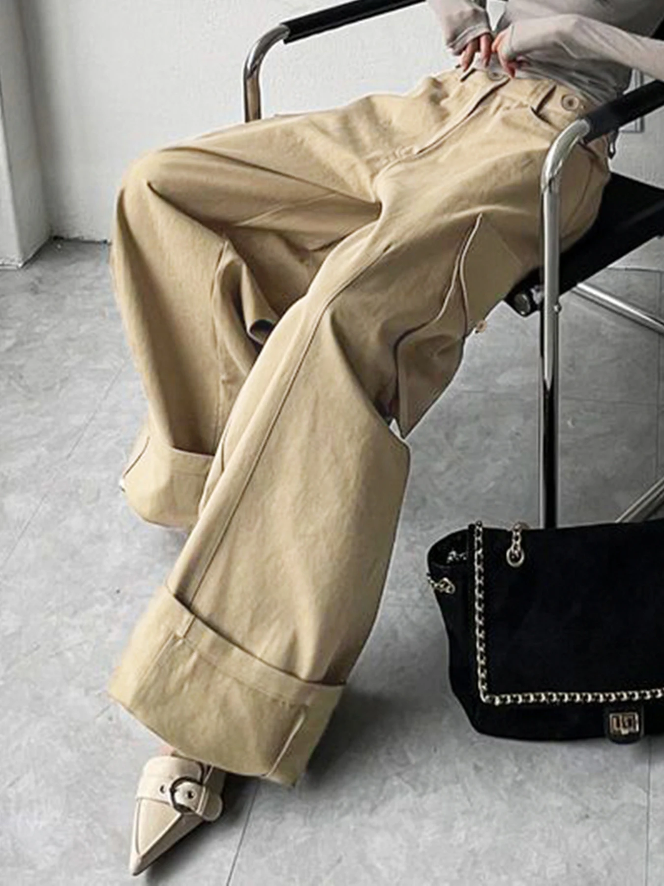 Rockmore Y2K Брюки-карго цвета хаки Harajuku Уличная одежда Брюки с широкими штанинами и