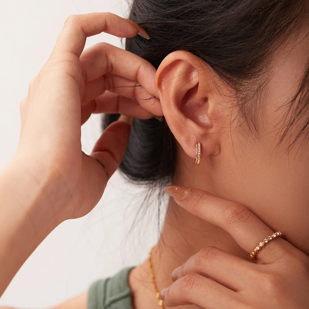 Stainless Steel PVD 18K Gold Plated Tarnish Waterproof Colorful Rhinestoned Hoop Earrings For Woman Jewelry Wholesale Trendy