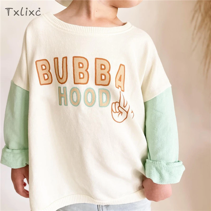 

Txlixc Детский свитшот с круглым вырезом, топы контрастных цветов с надписью, пуловер с длинным рукавом, рубашка на весну и осень